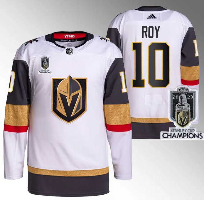 Mens Vegas Golden Knights #10 Nicolas Roy White 2023 Stanley Cup Champions Stitched Jersey->vegas golden knights->NHL Jersey